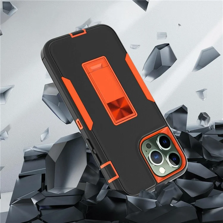 Achat en gros pour étui antichoc iPhone 15 Pro en TPU et PC avec support de béquille, compatible support de téléphone magnétique pour voiture - Noir / Orange