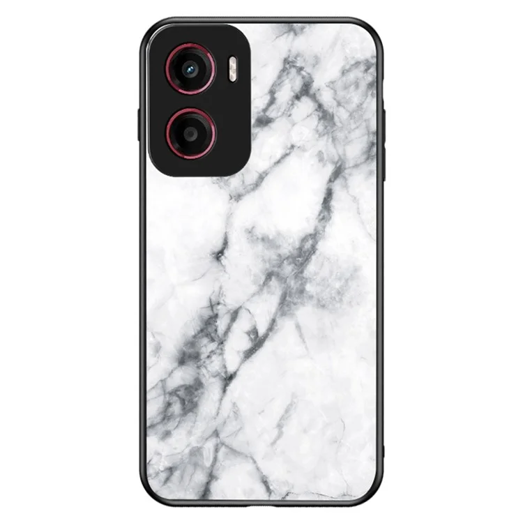 For Motorola Moto G05 4G Case Marble Pattern Tempered Glass + PC + TPU Protective Phone Cover - White Marble