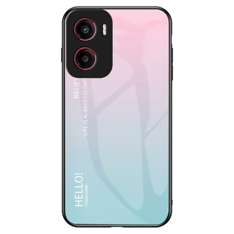 For Motorola Moto G05 4G Case Anti-Scratch Tempered Glass + PC + TPU Phone Cover - Gradient Pink Blue