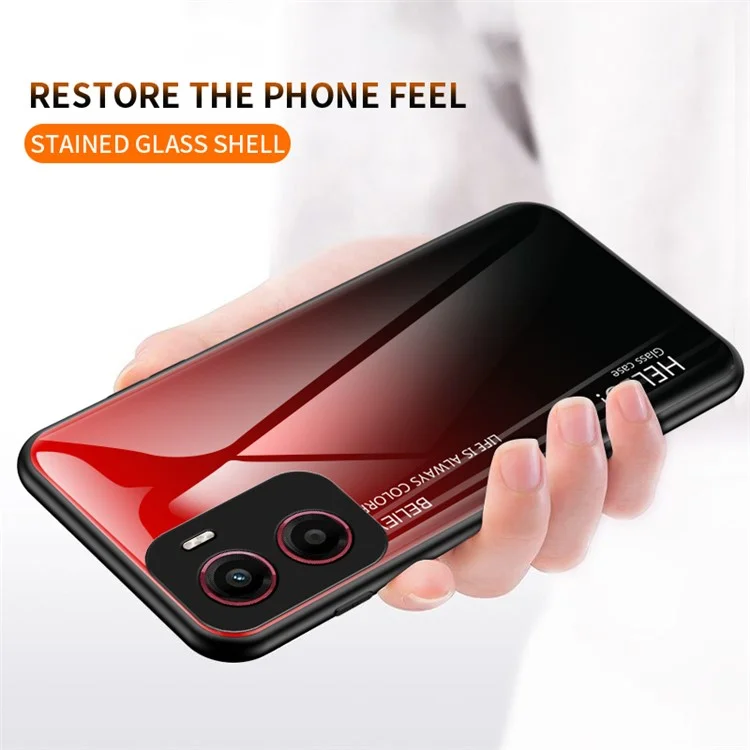 For Motorola Moto G05 4G Case Anti-Scratch Tempered Glass + PC + TPU Phone Cover - Gradient Pink Blue