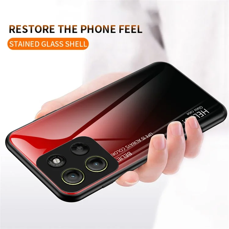 For Motorola Moto G15 4G Case Anti-Scratch Tempered Glass + PC + TPU Phone Cover - Gradient Pink Blue