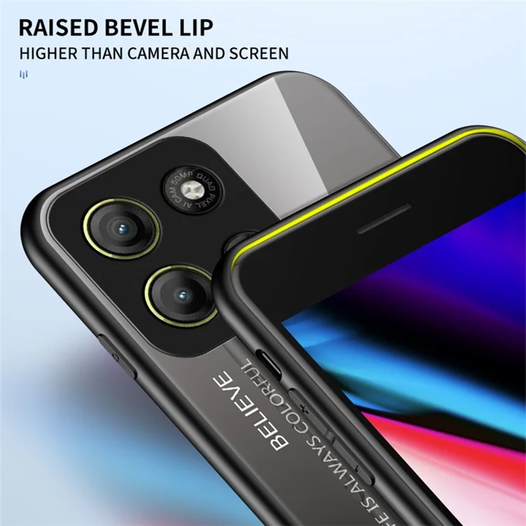 For Motorola Moto G15 4G Case Anti-Scratch Tempered Glass + PC + TPU Phone Cover - Gradient Pink Blue