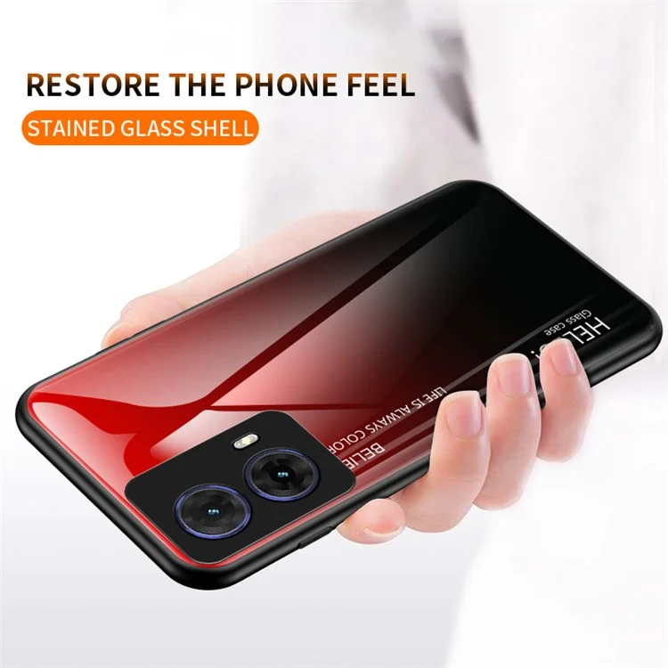 For Motorola Moto G85 5G / S50 Neo 5G Case Anti-Scratch Tempered Glass + PC + TPU Phone Cover - Gradient Black Grey