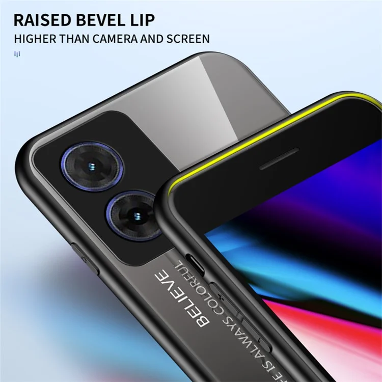 For Motorola Moto G85 5G / S50 Neo 5G Case Anti-Scratch Tempered Glass + PC + TPU Phone Cover - Gradient Black Grey