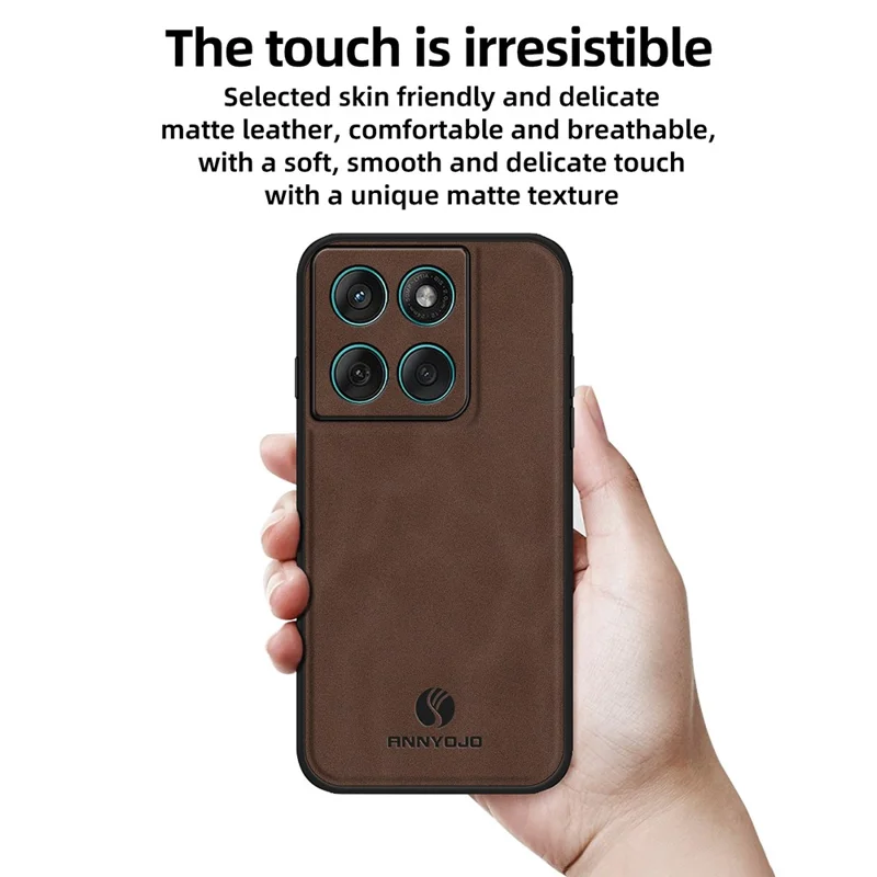 ANNYOJO Funda para Motorola Edge 60 Fusion 5G / Edge 60 5G de Cuero PU + PC + TPU Antigolpes - Color Café