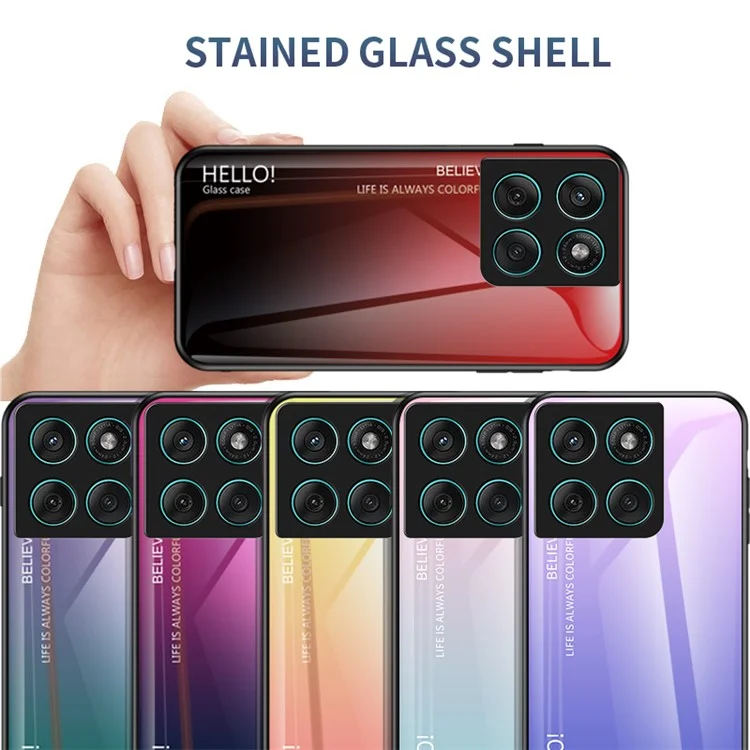 For Motorola Edge 60 Fusion 5G / Edge 60 5G  Case Anti-Scratch Tempered Glass + PC + TPU Phone Cover - Gradient Pink Blue