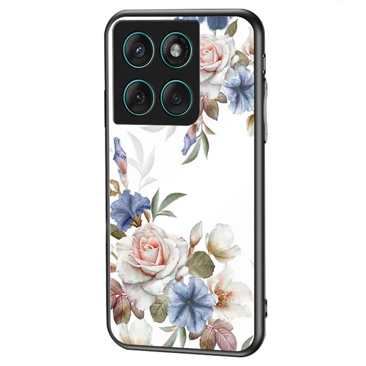For Motorola Edge 60 Fusion 5G / Edge 60 5G Case Floral Pattern TPU + Tempered Glass Protective Phone Cover - White Flower Bush