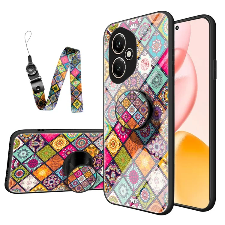 For Honor 400 5G (Global) Case Kickstand Ethnic Pattern Tempered Glass Phone Cover with Strap - Color Pattern