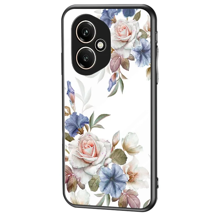 For Honor 400 5G (Global) Case Floral Pattern TPU + Tempered Glass Protective Phone Cover - White Flower Bush