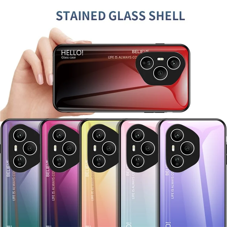 For Honor 400 Pro 5G (Global) Case Anti-Scratch Tempered Glass + PC + TPU Phone Cover - Gradient Pink Blue