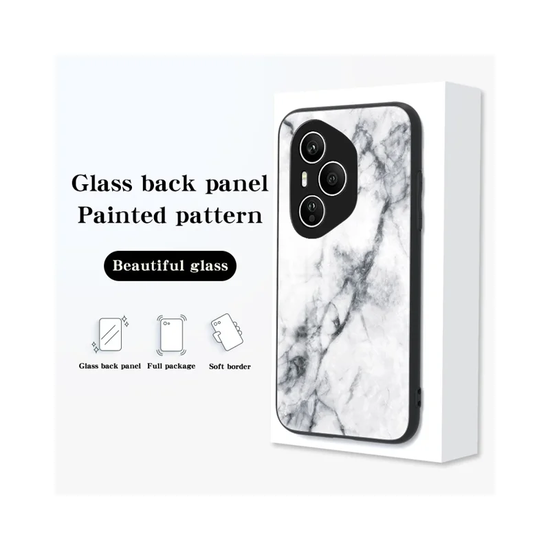 For Honor 400 Pro 5G (Global) Case Marble Pattern Tempered Glass + PC + TPU Protective Phone Cover - White Marble