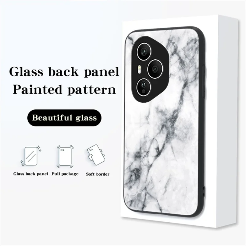 For Honor 400 Pro 5G (Global) Case Marble Pattern Tempered Glass + PC + TPU Protective Phone Cover - Emerald Marble