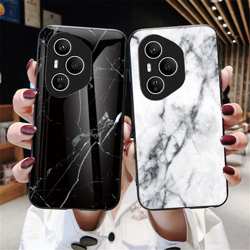 For Honor 400 Pro 5G (Global) Case Marble Pattern Tempered Glass + PC + TPU Protective Phone Cover - Emerald Marble