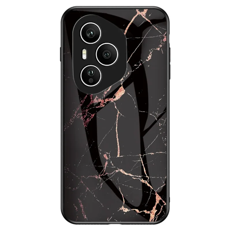 For Honor 400 Pro 5G (Global) Case Marble Pattern Tempered Glass + PC + TPU Protective Phone Cover - Gold Black Marble