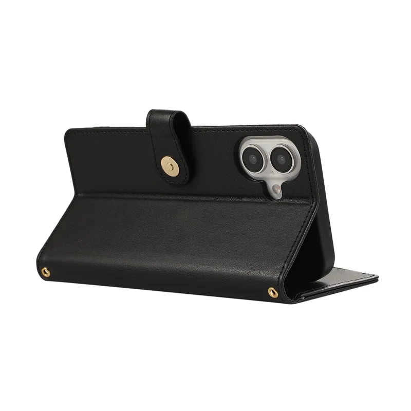 For iPhone 16 Case Multi Card Slots Zipper Rhombus Leather Phone Cover with Wrist Strap - Black