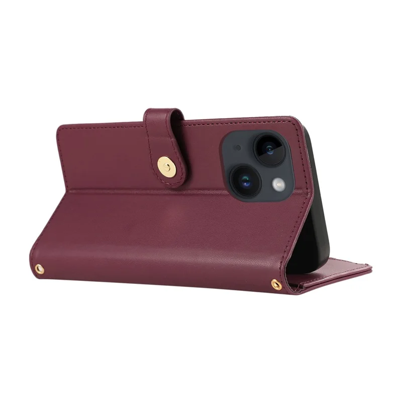 Étui pour iPhone 15 Multicartes à Fermeture Éclair en Cuir Losangé avec Bracelet - Rouge Vin