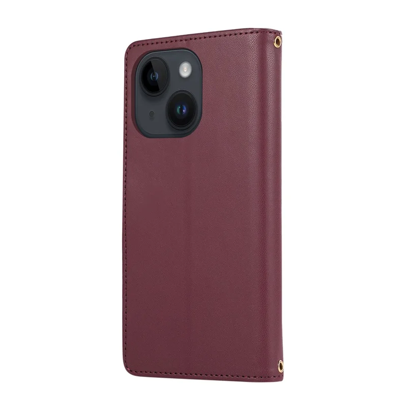 Étui pour iPhone 15 Multicartes à Fermeture Éclair en Cuir Losangé avec Bracelet - Rouge Vin
