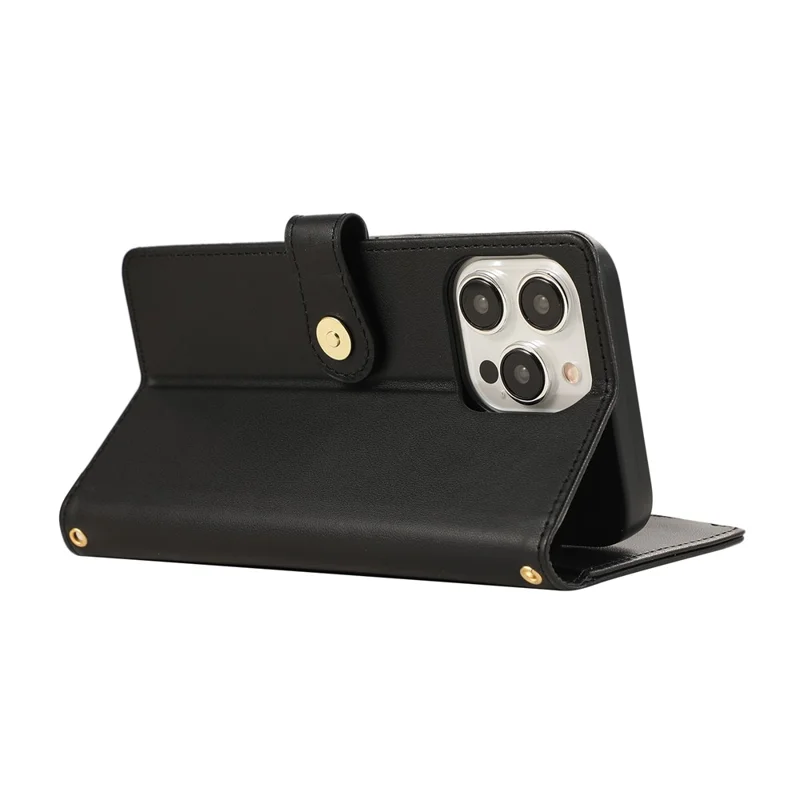 For iPhone 15 Pro Max Case Multi Card Slots Zipper Rhombus Leather Phone Cover with Wrist Strap - Black