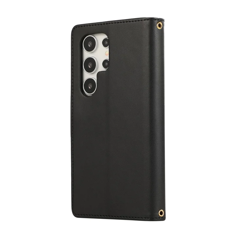 Für Samsung Galaxy S24 Ultra Hülle Multi-Kartensteckplätze Reißverschluss Rhombus Leder Handyhülle mit Handschlaufe - Schwarz