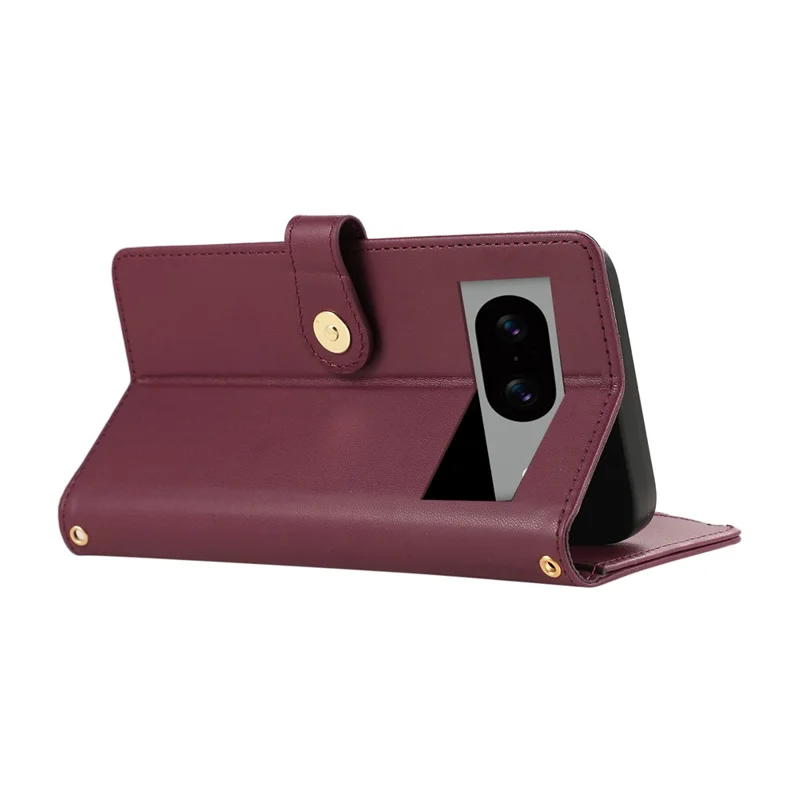 For Google Pixel 8a Case Multi Card Slots Zipper Rhombus Leather Phone Cover with Wrist Strap - Wine Red