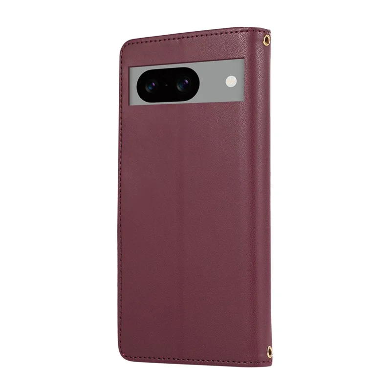 For Google Pixel 8a Case Multi Card Slots Zipper Rhombus Leather Phone Cover with Wrist Strap - Wine Red