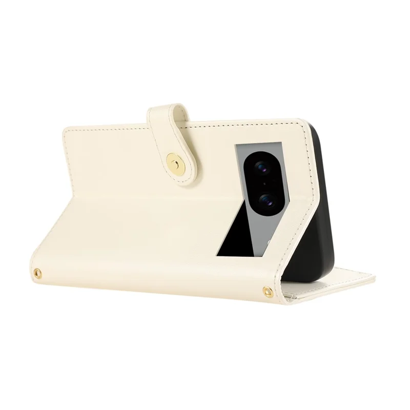 For Google Pixel 8a Case Multi Card Slots Zipper Rhombus Leather Phone Cover with Wrist Strap - Beige