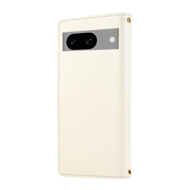 For Google Pixel 8a Case Multi Card Slots Zipper Rhombus Leather Phone Cover with Wrist Strap - Beige