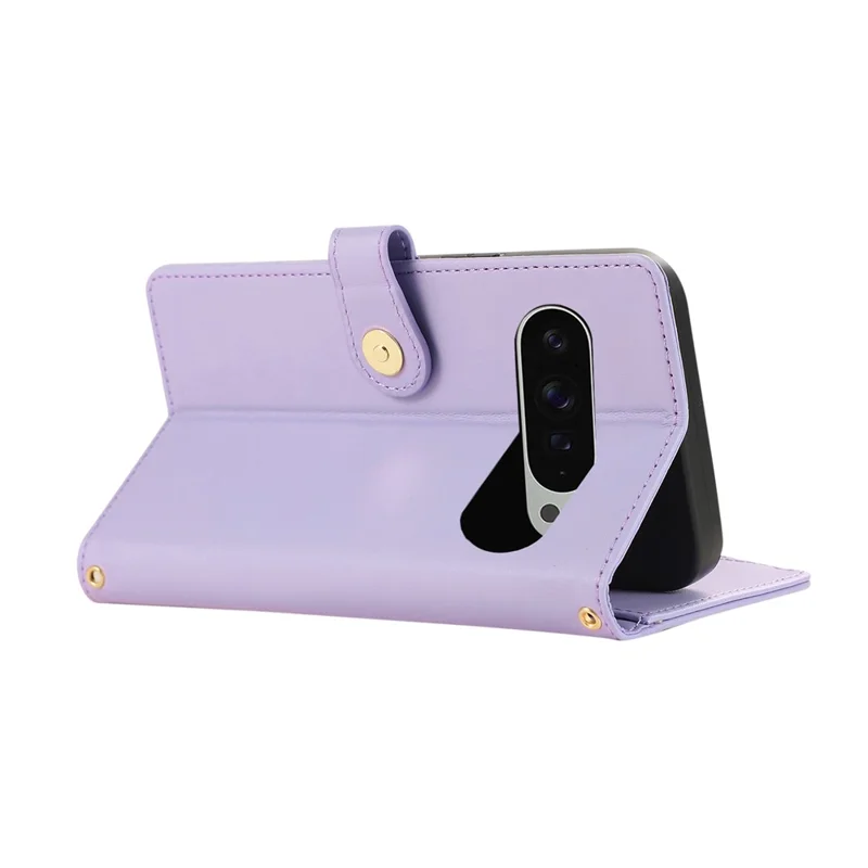 Cover per Google Pixel 9 Pro XL con Multi Slot per Carte, Cerniera a Rombi in Pelle, Cinturino da Polso - Viola