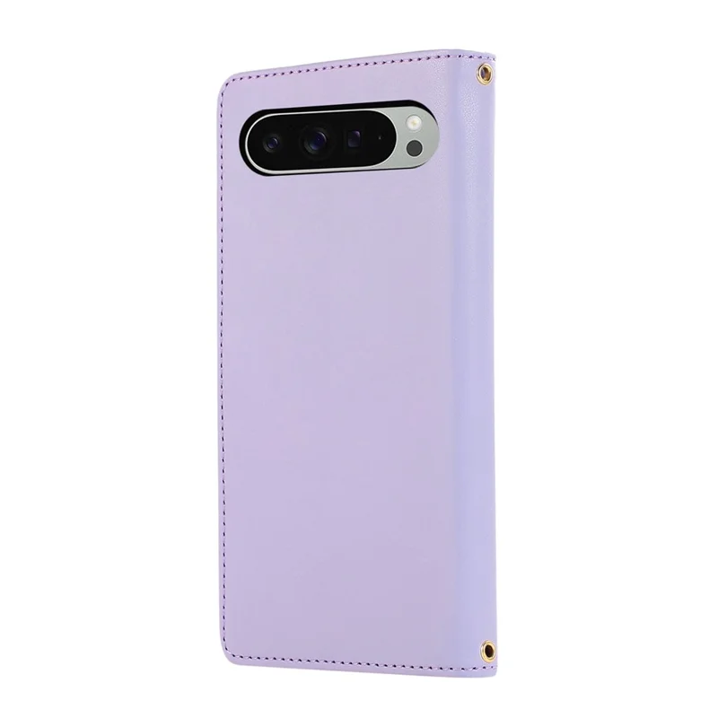 Cover per Google Pixel 9 Pro XL con Multi Slot per Carte, Cerniera a Rombi in Pelle, Cinturino da Polso - Viola