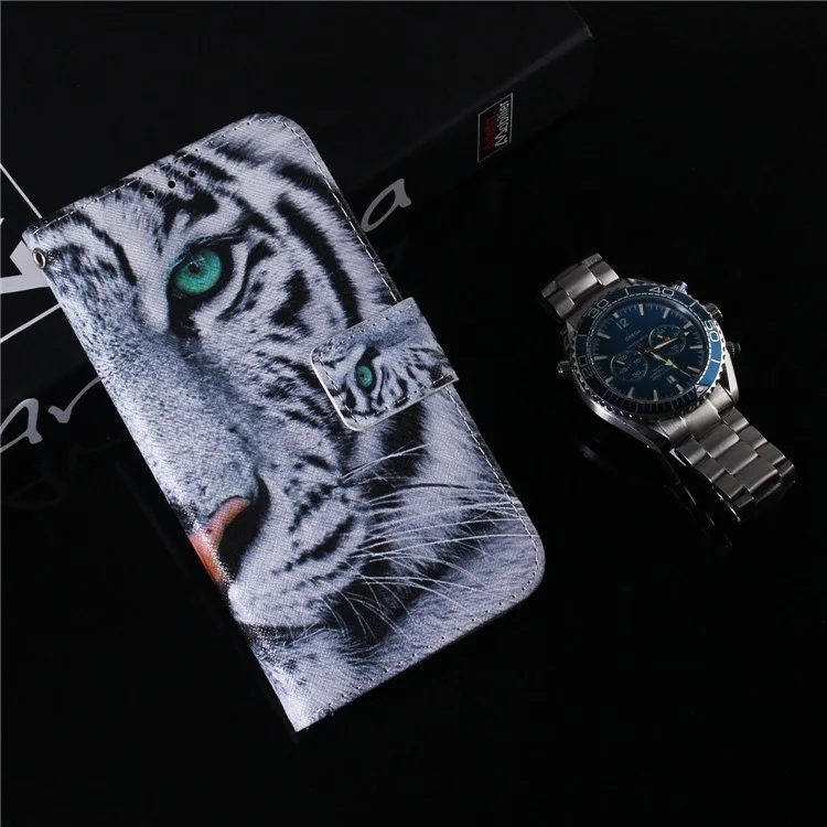Per Motorola Moto E22 4G / E22i 4G PU Leather Pattern Printing Flip Cover Wallet Stand Magnetic Closure Folio Phone Case - Tiger Head
