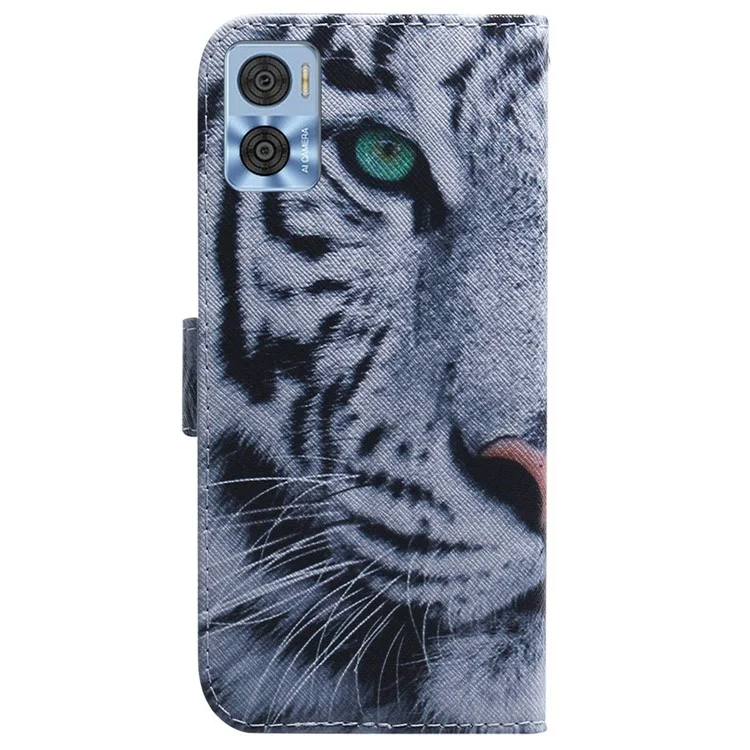 Per Motorola Moto E22 4G / E22i 4G PU Leather Pattern Printing Flip Cover Wallet Stand Magnetic Closure Folio Phone Case - Tiger Head