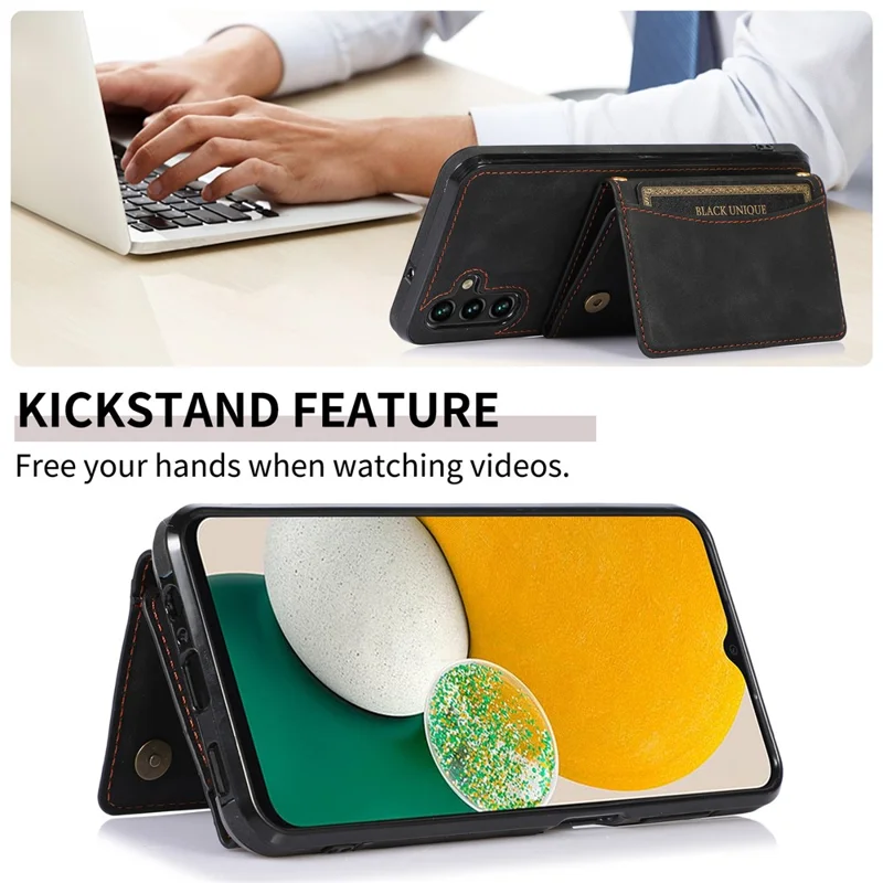 Capa de Carteira Tri-Dobrada para Samsung Galaxy S25+ / S24+ com Suporte, Couro PU + Capa Traseira TPU - Preto