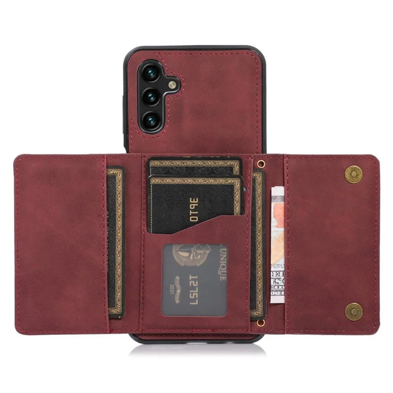 For Samsung Galaxy S25+ / S24+ Phone Case Tri-Fold Wallet Kickstand PU Leather + TPU Back Cover - Red