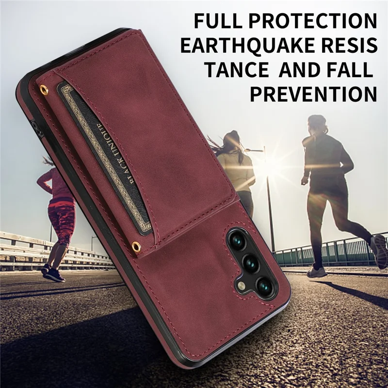 For Samsung Galaxy S25+ / S24+ Phone Case Tri-Fold Wallet Kickstand PU Leather + TPU Back Cover - Red