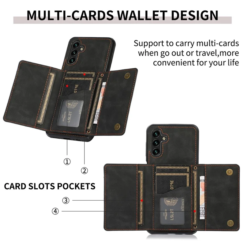 For Samsung Galaxy A56 5G Phone Case Tri-Fold Wallet Kickstand PU Leather + TPU Back Cover - Black
