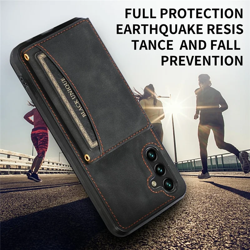 For Samsung Galaxy A56 5G Phone Case Tri-Fold Wallet Kickstand PU Leather + TPU Back Cover - Black