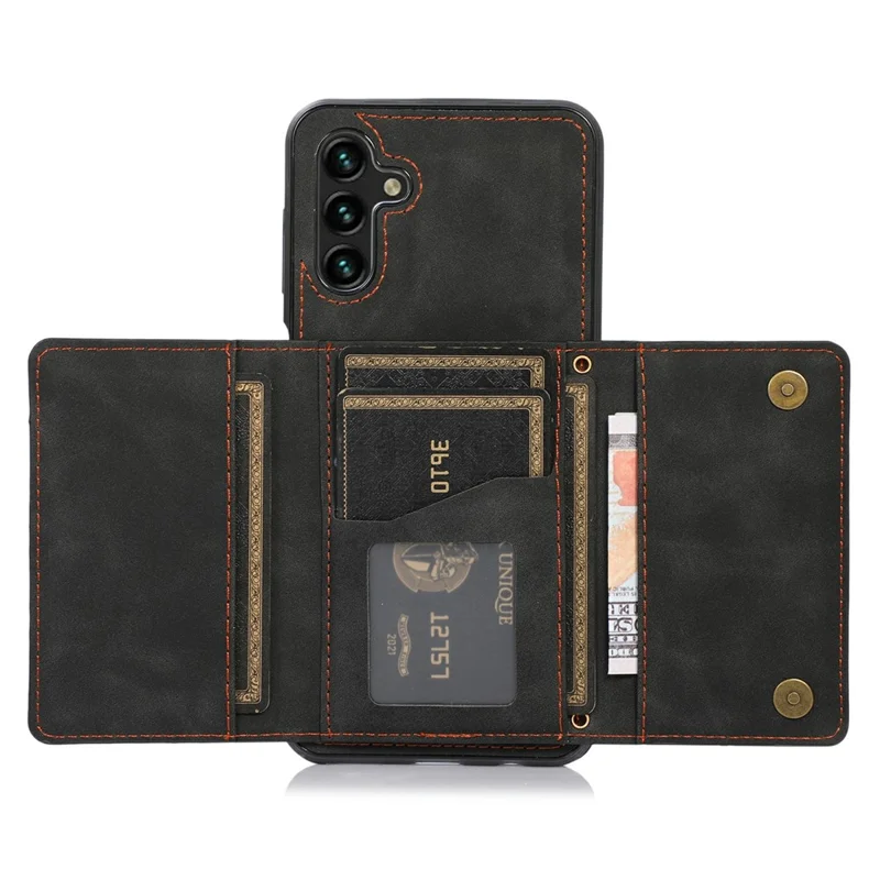 For Samsung Galaxy A55 5G Phone Case Tri-Fold Wallet Kickstand PU Leather + TPU Back Cover - Black
