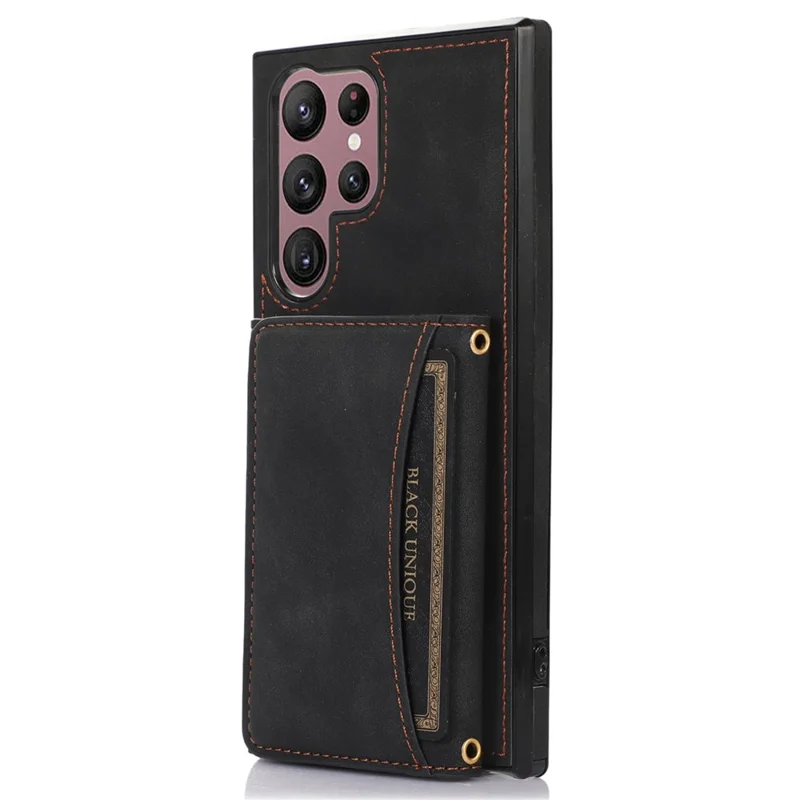 For Samsung Galaxy S24 Ultra Phone Case Tri-Fold Wallet Kickstand PU Leather + TPU Back Cover - Black