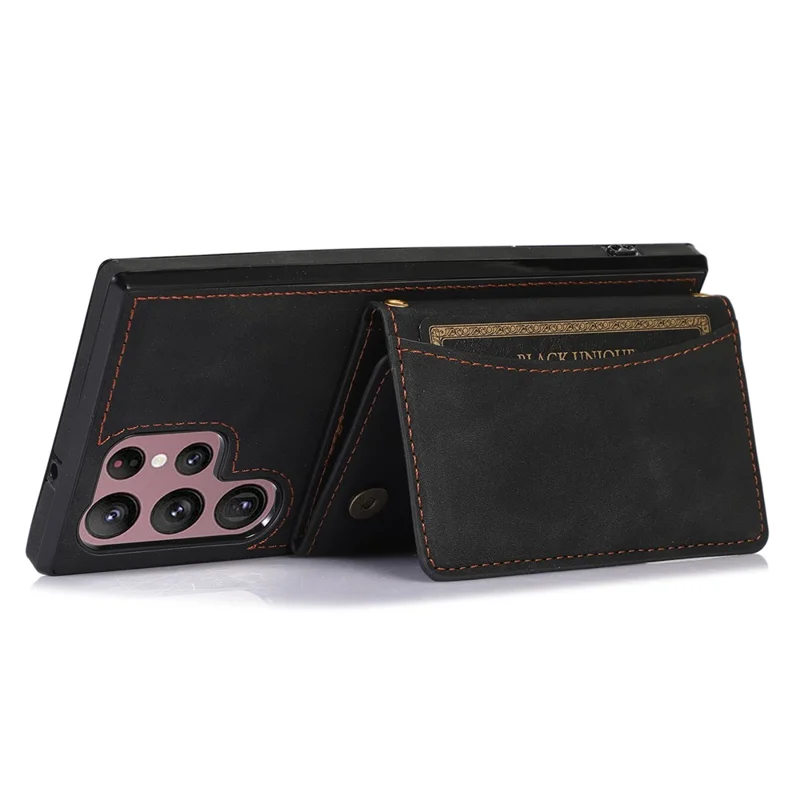 For Samsung Galaxy S25 Ultra Phone Case Tri-Fold Wallet Kickstand PU Leather + TPU Back Cover - Black