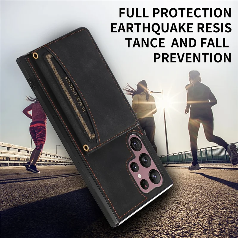 For Samsung Galaxy S25 Ultra Phone Case Tri-Fold Wallet Kickstand PU Leather + TPU Back Cover - Black