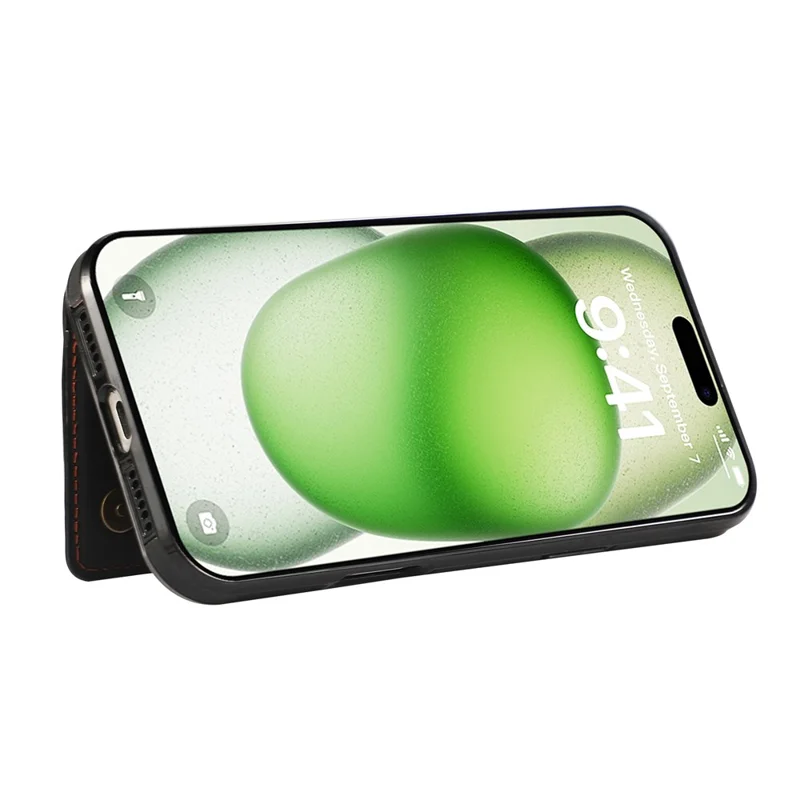 For iPhone 16 Phone Case Tri-Fold Wallet Kickstand PU Leather + TPU Back Cover - Black