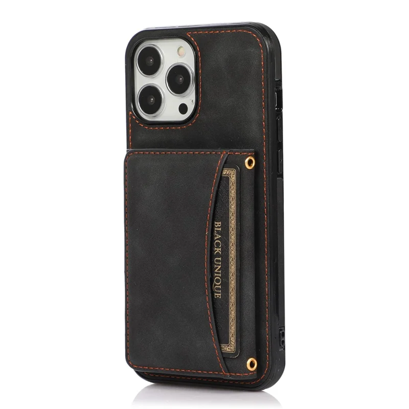 For iPhone 16 Pro Phone Case Tri-Fold Wallet Kickstand PU Leather + TPU Back Cover - Black