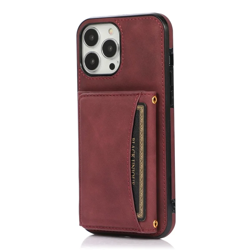 For iPhone 16 Pro Phone Case Tri-Fold Wallet Kickstand PU Leather + TPU Back Cover - Red