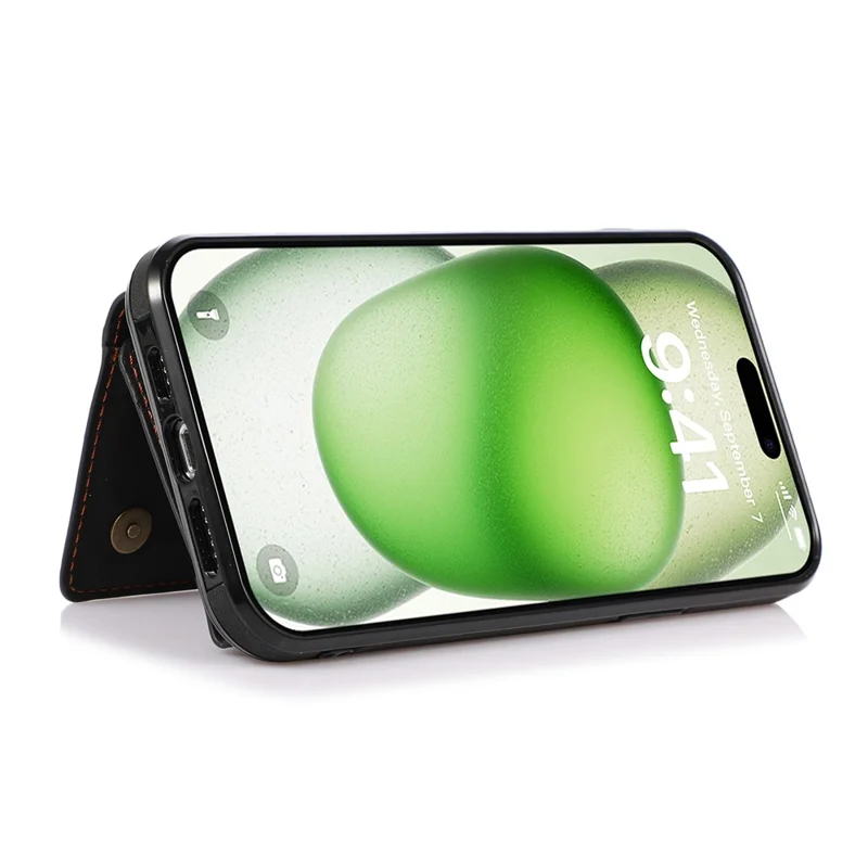 For iPhone 16 Pro Max Phone Case Tri-Fold Wallet Kickstand PU Leather + TPU Back Cover - Black