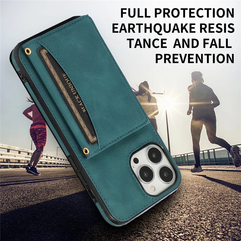 For iPhone 16 Pro Max Phone Case Tri-Fold Wallet Kickstand PU Leather + TPU Back Cover - Blue
