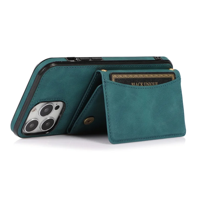 For iPhone 16 Pro Max Phone Case Tri-Fold Wallet Kickstand PU Leather + TPU Back Cover - Blue