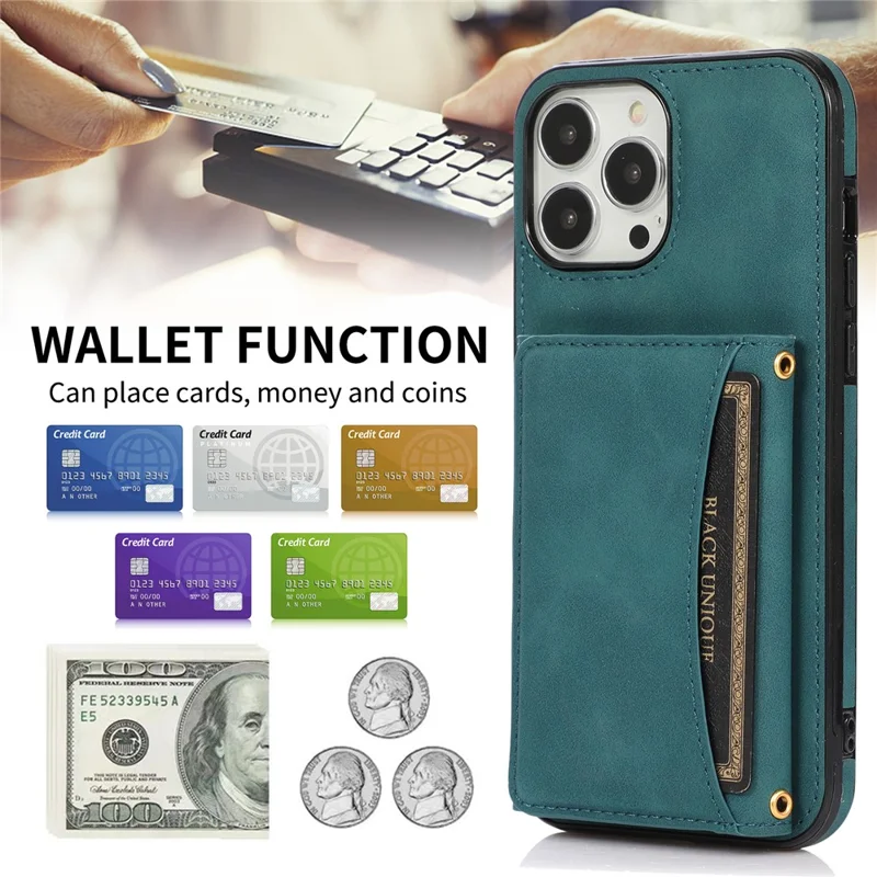 For iPhone 16 Pro Max Phone Case Tri-Fold Wallet Kickstand PU Leather + TPU Back Cover - Blue