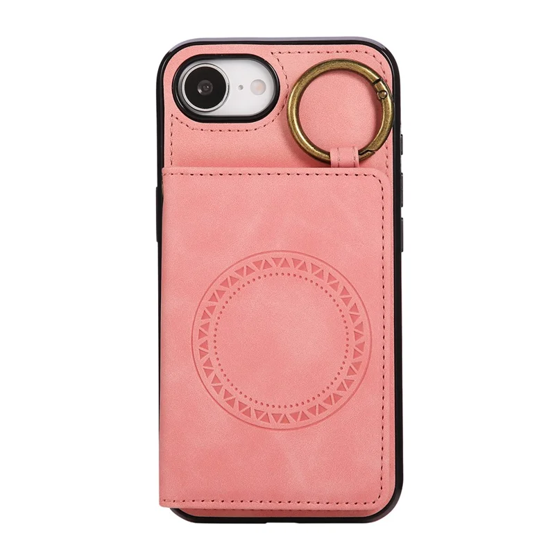 For iPhone 16e Case Card Holder Kickstand Leather + TPU Phone Cover with Ring Holder - Rose Gold