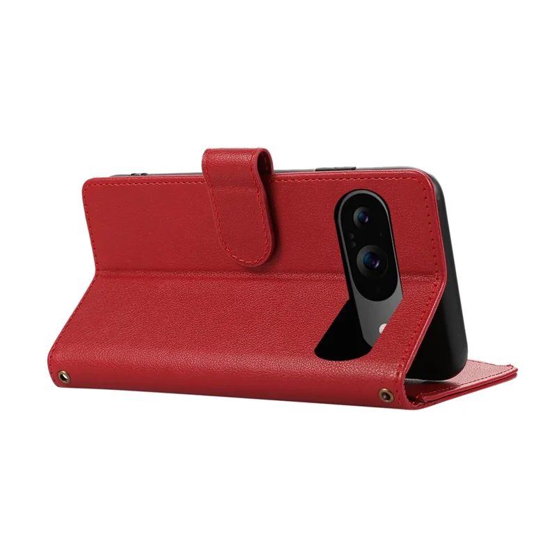 For Google Pixel 9 / 9 Pro Case Multi Card Slots Zipper Leather Phone Cover with Shoulder Strap / Wrist Strap - Red