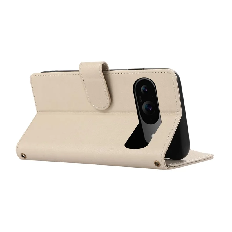 For Google Pixel 9 / 9 Pro Case Multi Card Slots Zipper Leather Phone Cover with Shoulder Strap / Wrist Strap - Beige